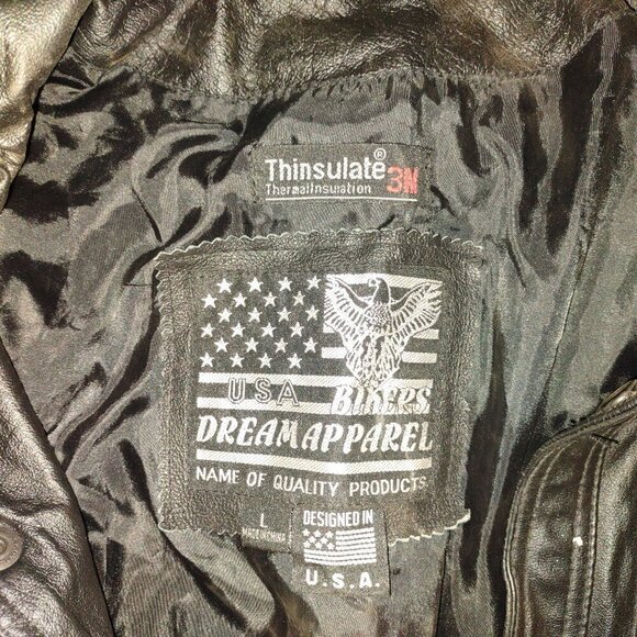 Dream Apparel Black Leather BIKER JACKET Men Size Large USA - Picture 2 of 3